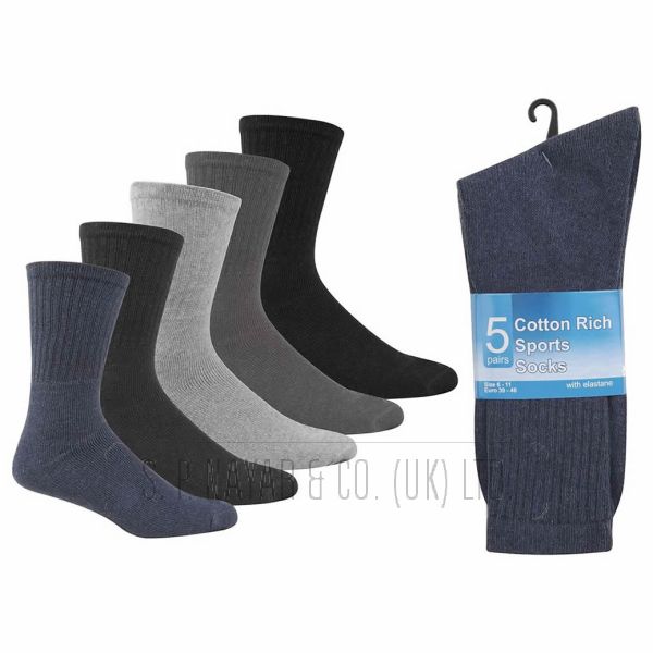 Men's Cotton Rich 5 Pair Pack Sport Socks