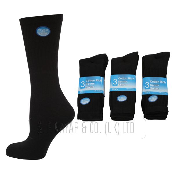 Men's Cotton Rich Black Sport Socks