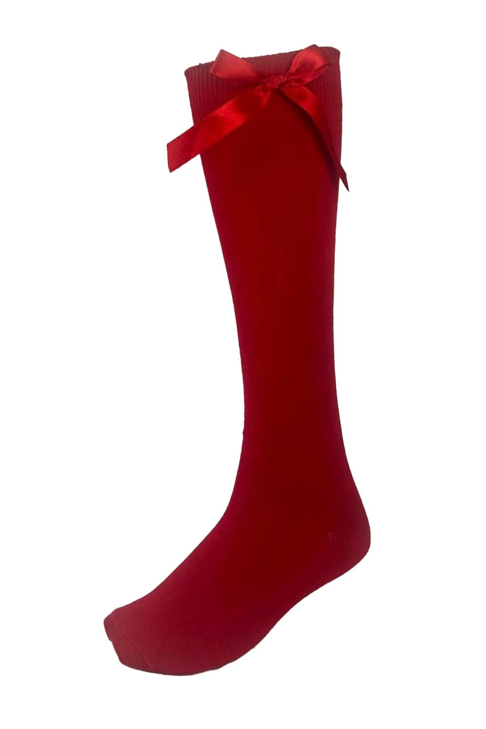 GIRLS KNEE HIGH COTTON LYCRA SOCKS WITH MATCHING BOW.