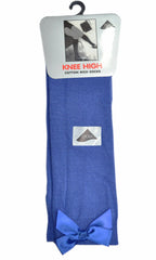 GIRLS KNEE HIGH COTTON LYCRA SOCKS WITH MATCHING BOW.