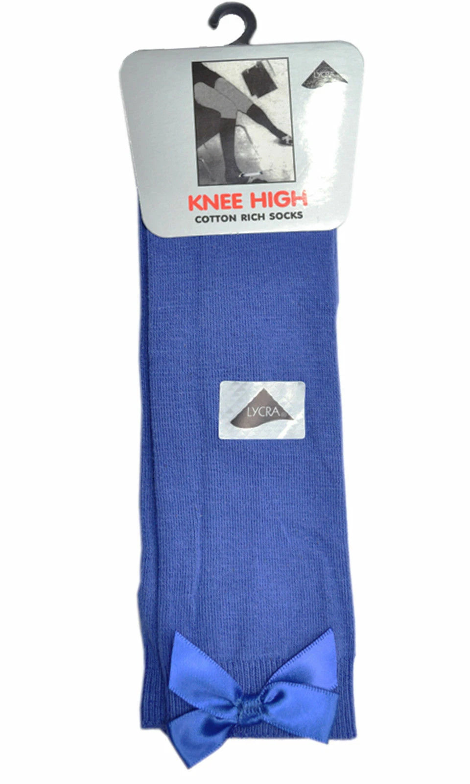 GIRLS KNEE HIGH COTTON LYCRA SOCKS WITH MATCHING BOW.