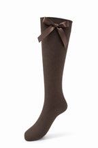 GIRLS KNEE HIGH COTTON LYCRA SOCKS WITH MATCHING BOW.