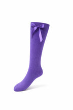 GIRLS KNEE HIGH COTTON LYCRA SOCKS WITH MATCHING BOW.