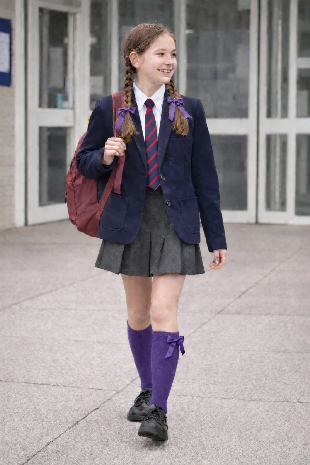 GIRLS KNEE HIGH COTTON LYCRA SOCKS WITH MATCHING BOW.