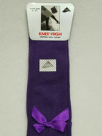 GIRLS KNEE HIGH COTTON LYCRA SOCKS WITH MATCHING BOW.