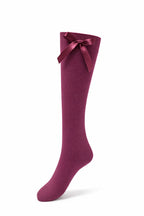 GIRLS KNEE HIGH COTTON LYCRA SOCKS WITH MATCHING BOW.