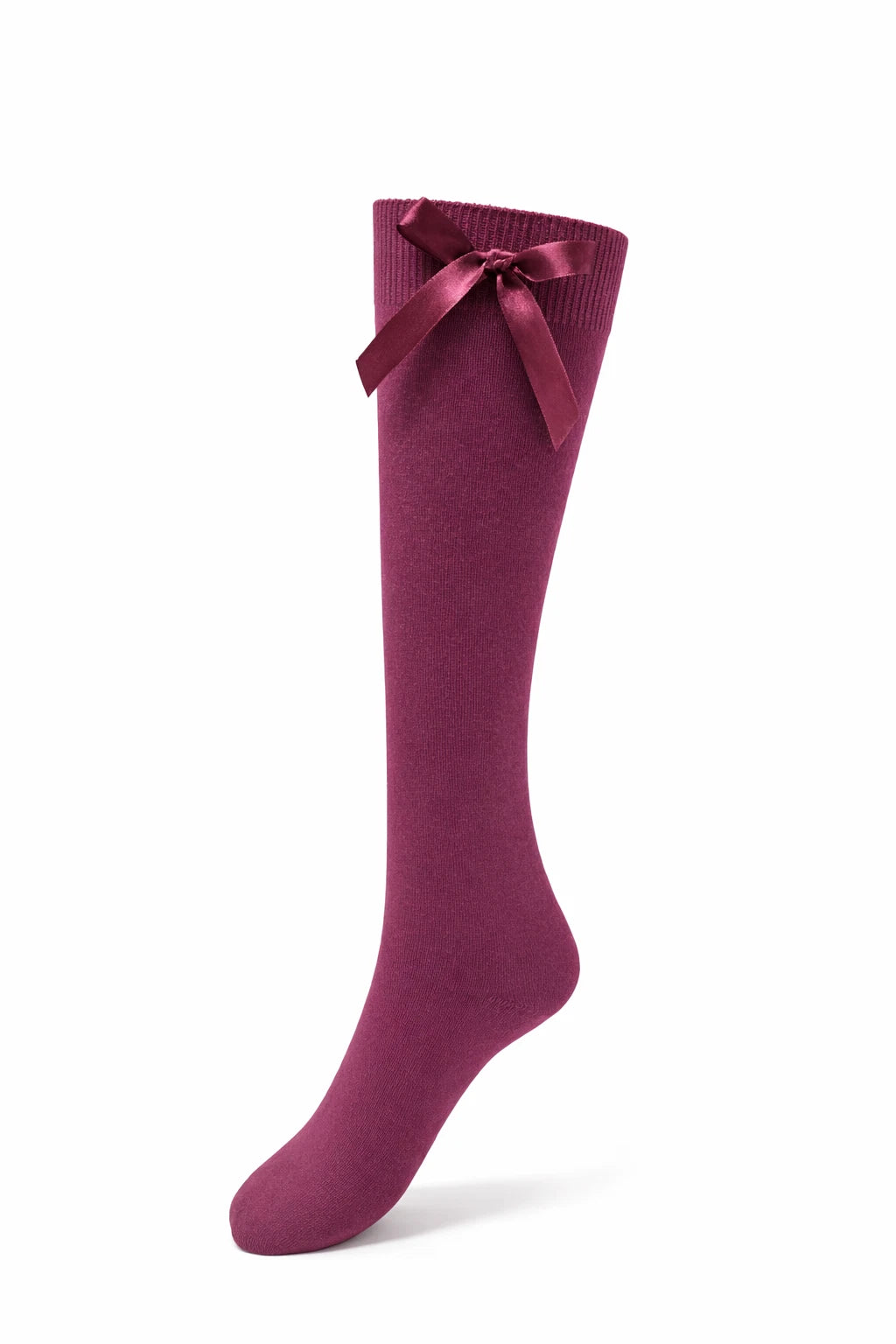 GIRLS KNEE HIGH COTTON LYCRA SOCKS WITH MATCHING BOW.