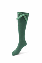 GIRLS KNEE HIGH COTTON LYCRA SOCKS WITH MATCHING BOW.