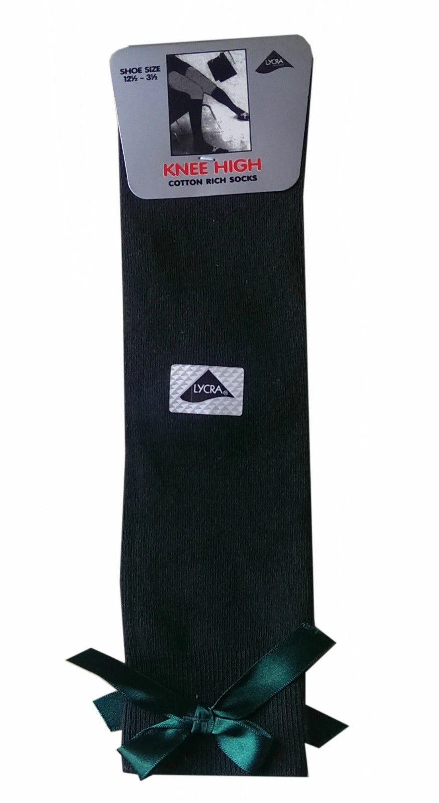 GIRLS KNEE HIGH COTTON LYCRA SOCKS WITH MATCHING BOW.