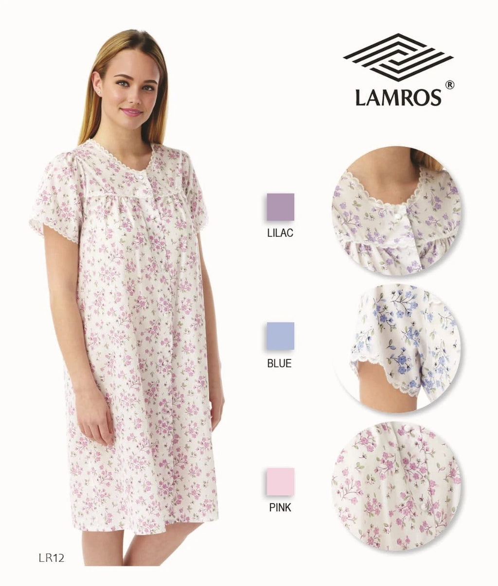 LADIES ROUND NECK FLORAL DESIGN POLY COTTON NIGHTDRESS