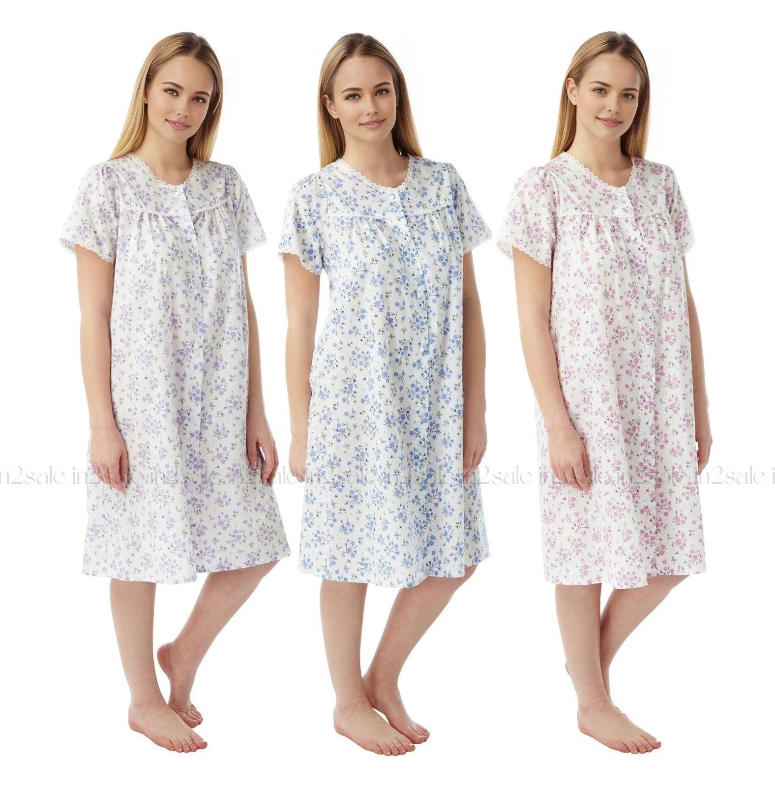 LADIES ROUND NECK FLORAL DESIGN POLY COTTON NIGHTDRESS