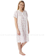 LADIES ROUND NECK FLORAL DESIGN POLY COTTON NIGHTDRESS