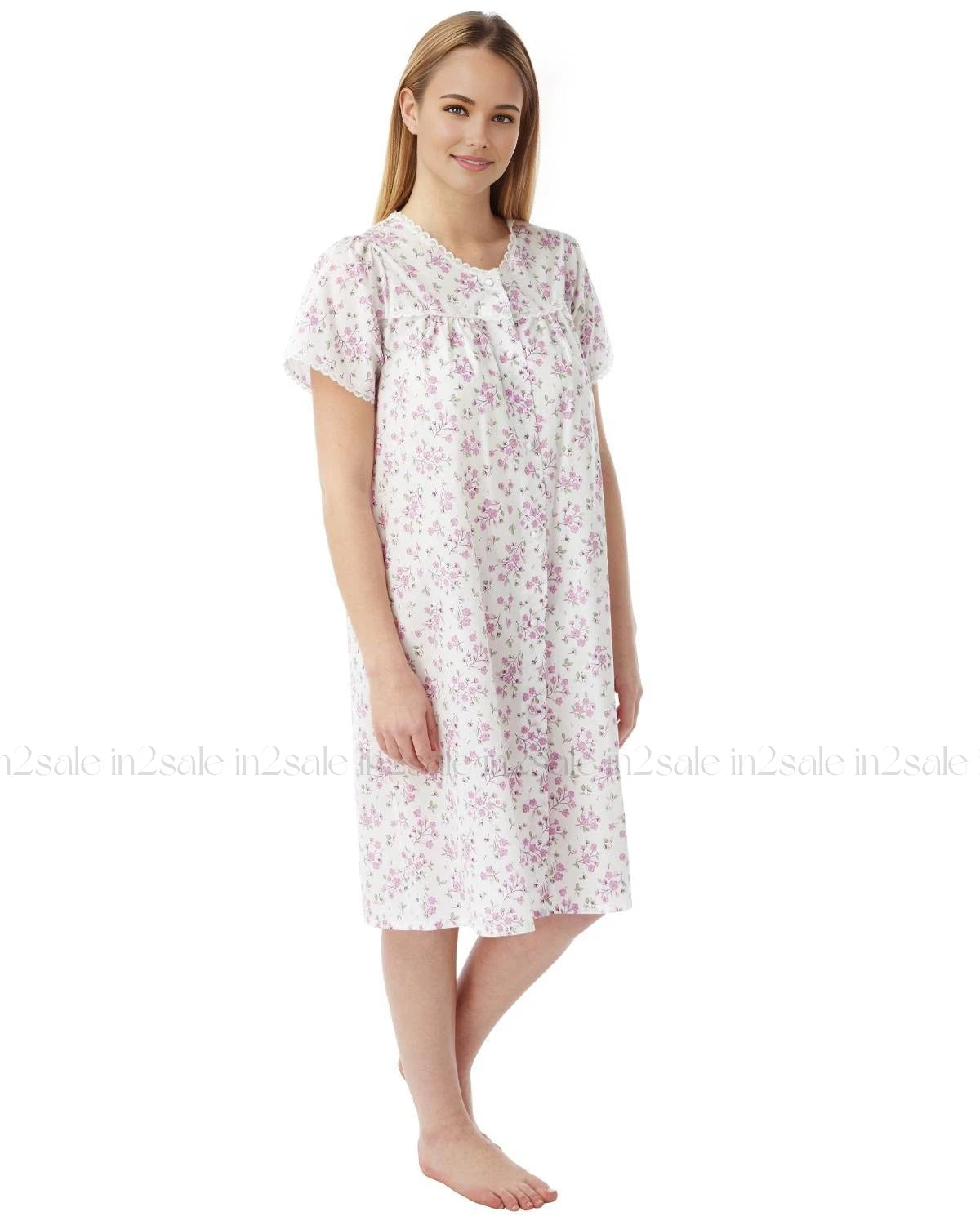 LADIES ROUND NECK FLORAL DESIGN POLY COTTON NIGHTDRESS