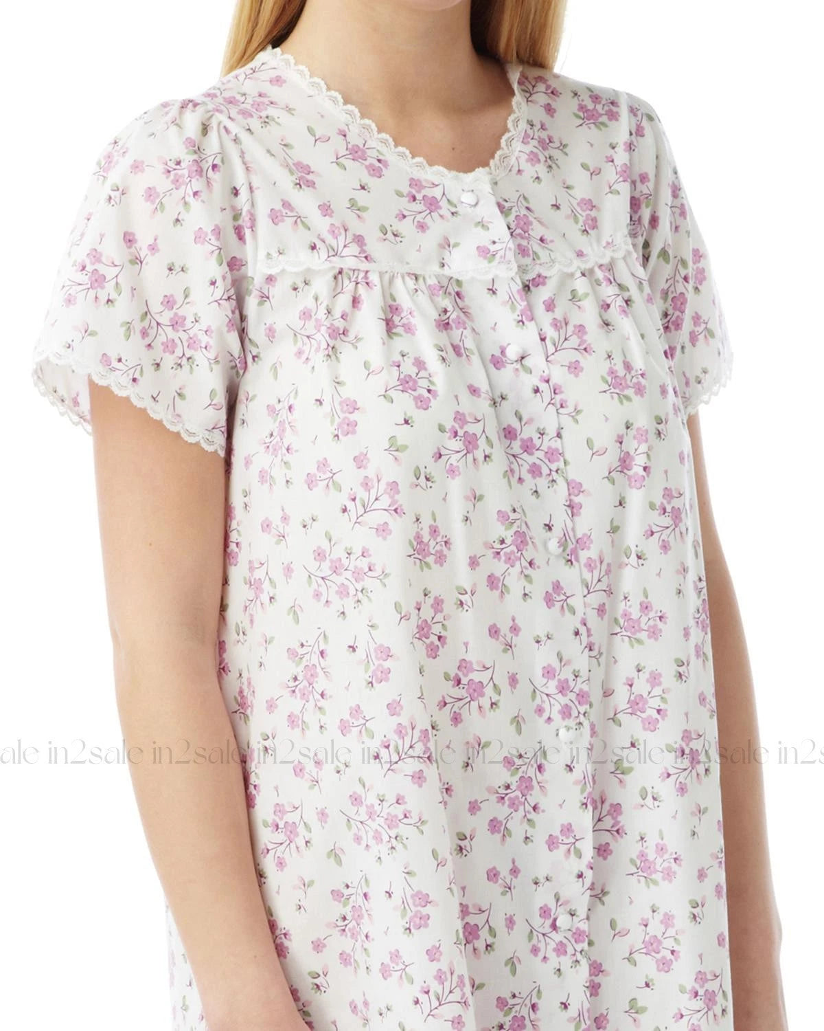 LADIES ROUND NECK FLORAL DESIGN POLY COTTON NIGHTDRESS