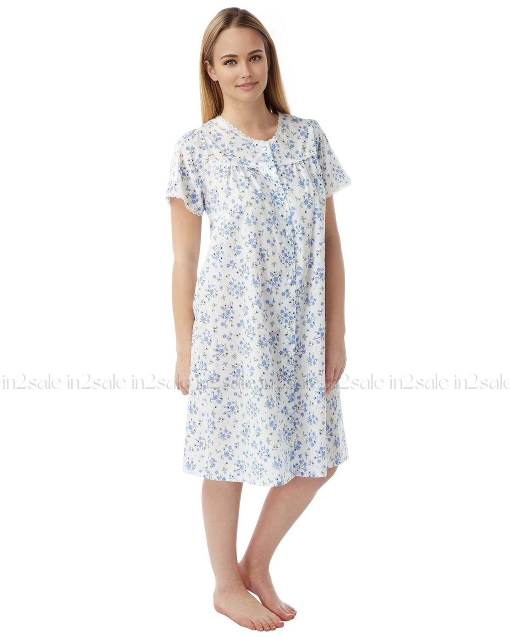 LADIES ROUND NECK FLORAL DESIGN POLY COTTON NIGHTDRESS
