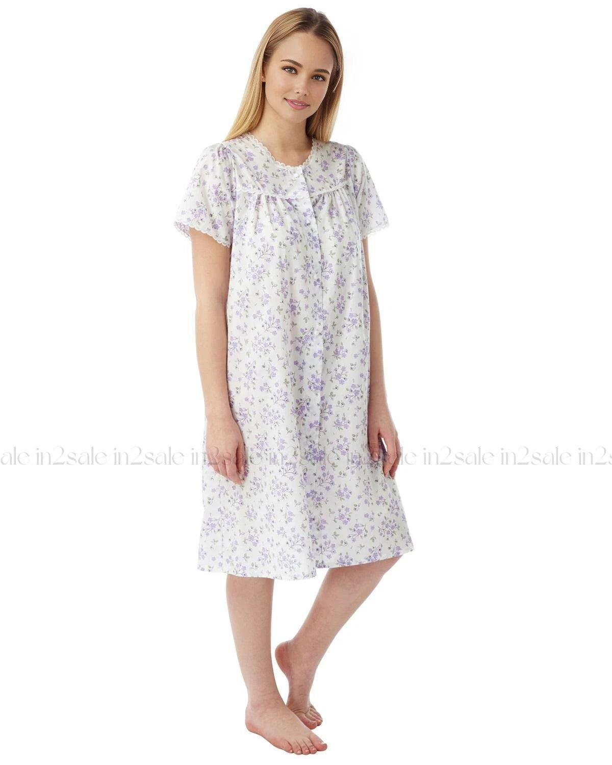 LADIES ROUND NECK FLORAL DESIGN POLY COTTON NIGHTDRESS