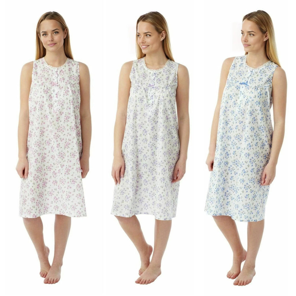 LADIES LAMROS SLEEVELESS FLORAL DESIGN POLYCOTTON NIGHTDRESS.