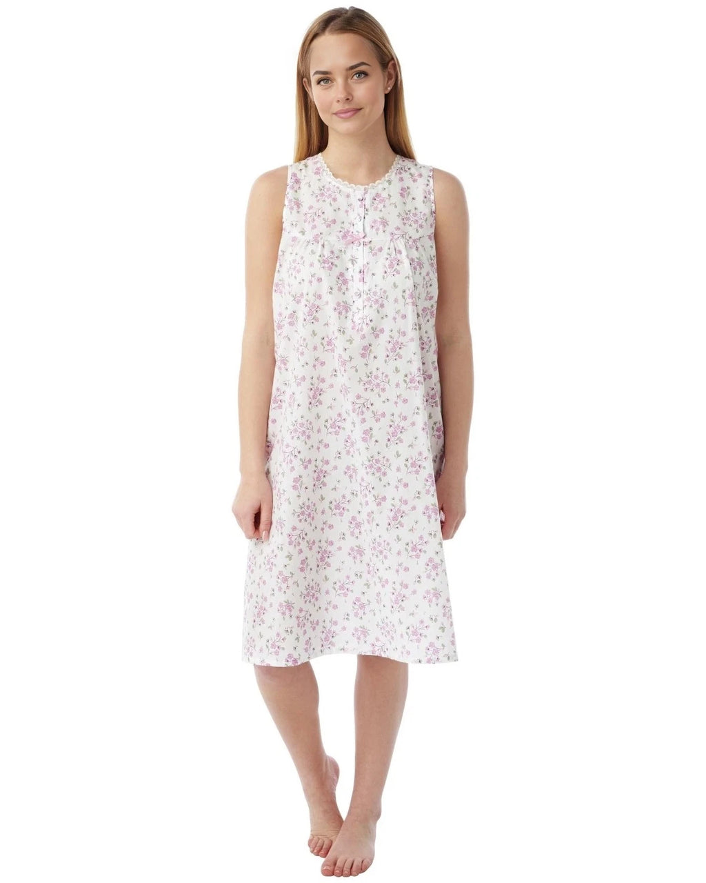 LADIES LAMROS SLEEVELESS FLORAL DESIGN POLYCOTTON NIGHTDRESS.