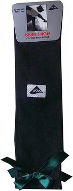 GIRLS KNEE HIGH COTTON LYCRA SOCKS WITH MATCHING BOW.