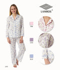 LADIES FLORAL DESIGN LONG SLEEVE POLYCOTTON PYJAMA BY LAMROS