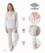 LADIES FLORAL DESIGN LONG SLEEVE POLYCOTTON PYJAMA BY LAMROS