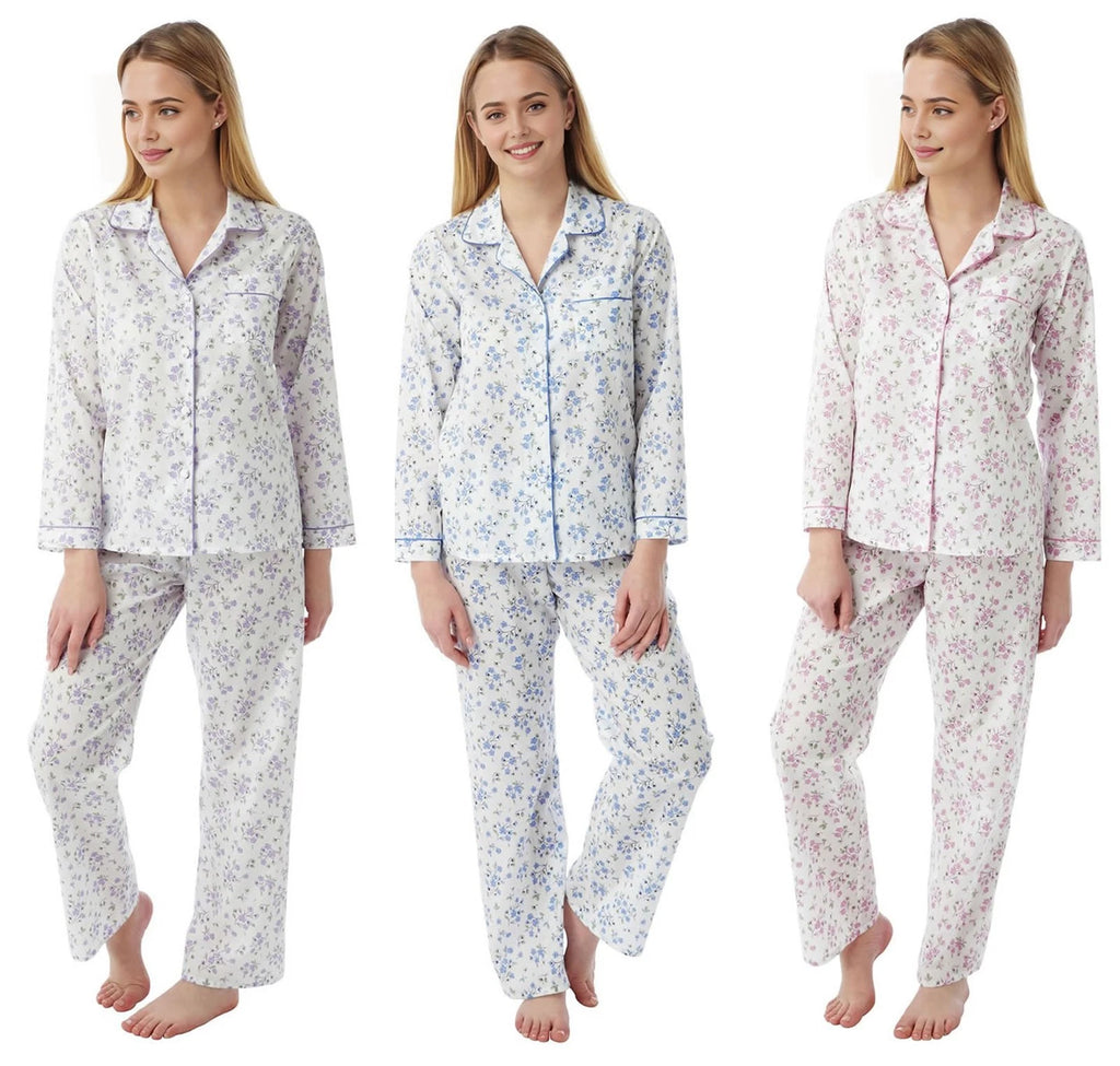 LADIES FLORAL DESIGN LONG SLEEVE POLYCOTTON PYJAMA BY LAMROS