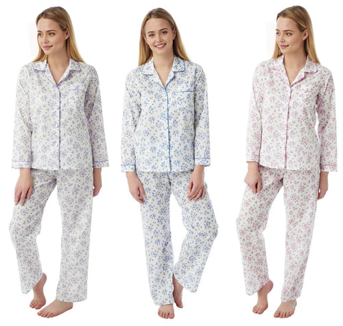 LADIES FLORAL DESIGN LONG SLEEVE POLYCOTTON PYJAMA BY LAMROS
