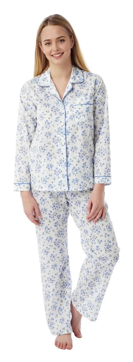 LADIES FLORAL DESIGN LONG SLEEVE POLYCOTTON PYJAMA BY LAMROS