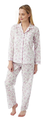 LADIES FLORAL DESIGN LONG SLEEVE POLYCOTTON PYJAMA BY LAMROS