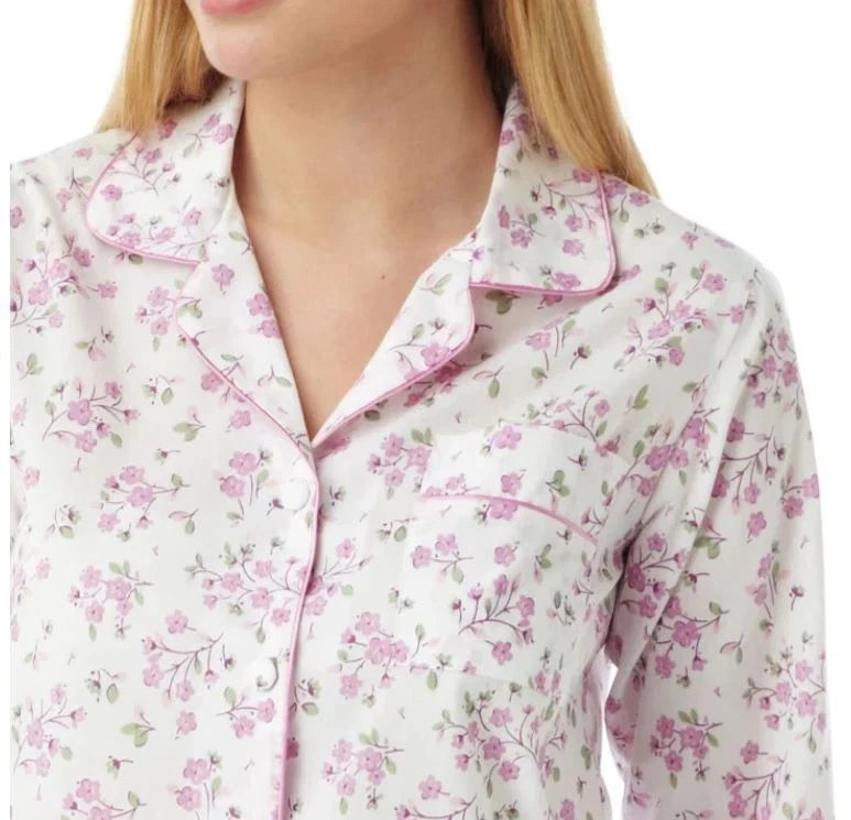 LADIES FLORAL DESIGN LONG SLEEVE POLYCOTTON PYJAMA BY LAMROS