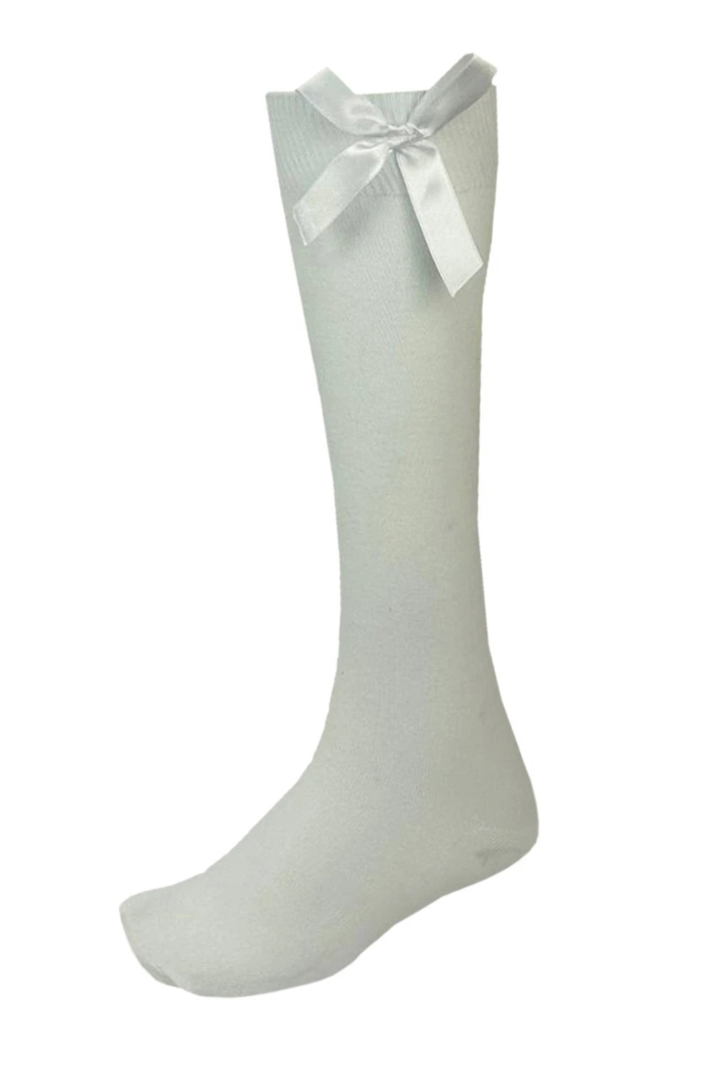 GIRLS KNEE HIGH COTTON LYCRA SOCKS WITH MATCHING BOW.