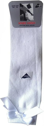 GIRLS KNEE HIGH COTTON LYCRA SOCKS WITH MATCHING BOW.